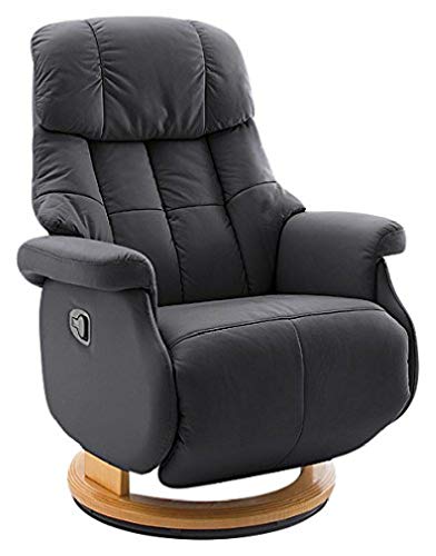 Robas Lund Relaxsessel Calgary Comfort L , bis 130 kg belastbar, drehbarer Fernsehsessel mit Liegefunktion, Echtleder schwarz, Gestell Holz natur von Robas Lund