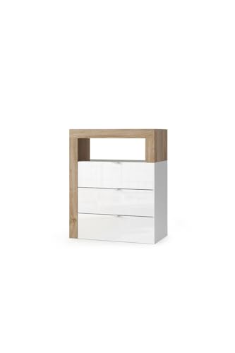 Robas Lund Badkommode Hamburg, Badezimmer, Weiß Hochglanz/Eiche Cadiz, Holzwerkstoff Melaminbeschichtet, 64x78x35 cm, 3 Schubladen, Modern Robas Lund Badkommode Hamburg, Badezimmer, Weiß Hochglanz/Eiche Cadiz, Holzwerkstoff Melaminbeschichtet, 64x78x35 cm, 3 Schubladen, Modern von Robas Lund