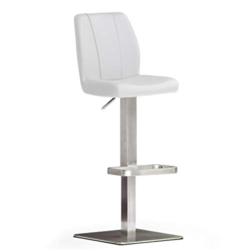 Robas Lund Barhocker Weiß mit Lehne Barstuhl drehbar 180 Grad, Hocker höhenverstellbar, PU NA.OMI von Robas Lund