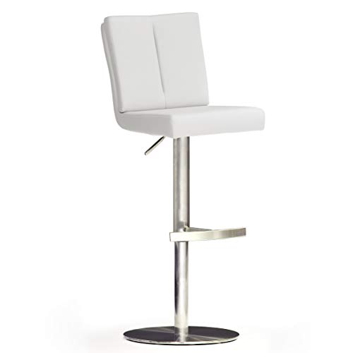 Robas Lund Barhocker Weiß mit Lehne Barstuhl drehbar 360 Grad, Hocker höhenverstellbar, PU BRU.NI 50 x 42 x 114 cm von Robas Lund