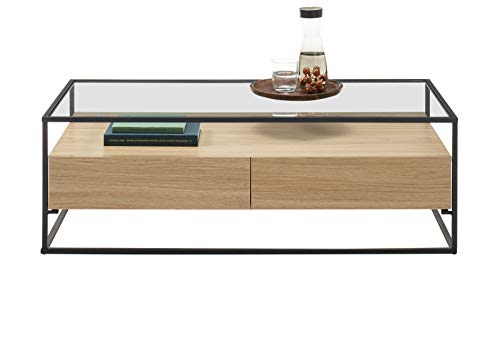 Robas Lund Couchtisch Eiche, Glastissch mit Schubladen, BxHxT 120x40x60 cm von Robas Lund