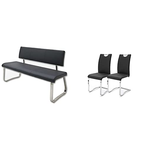 Robas Lund Esszimmersitzbank mit Rückenlehne Kunstleder, Sitzbank Belastbar bis 280 Kg, Küchensitzbank Schwarz, 155 x 86 x 59 cm & Stuhl Schwinger Schwingstuhl Köln 2er Set Schwarz 57 x 43 x 100 cm von Robas Lund