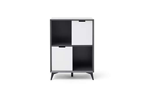 Robas Lund Highboard Weiß Grau, Wohnzimmerschrank mit 180° drehbarer Tür, Schrank BxHxT 80x115x40 cm von Robas Lund