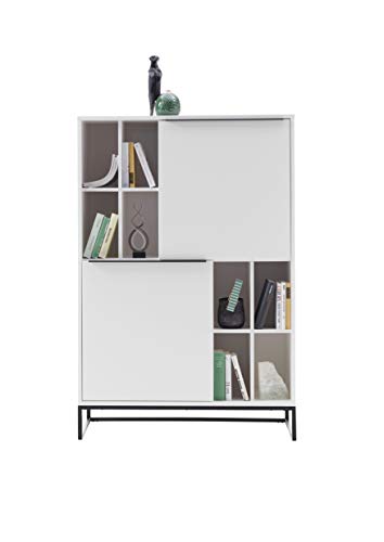 Robas Lund Highboard weiß matt, Wohnzimmerschrank mit Metallkufengestell, BxHxT 100x149x40 cm von Robas Lund