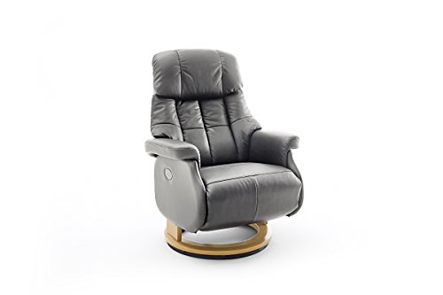 Robas Lund Relaxsessel Calgary Comfort XL elektrisch verstellbar, bis 150 kg belastbar, Echtleder schlammfarben, Gestell Holz natur von Robas Lund