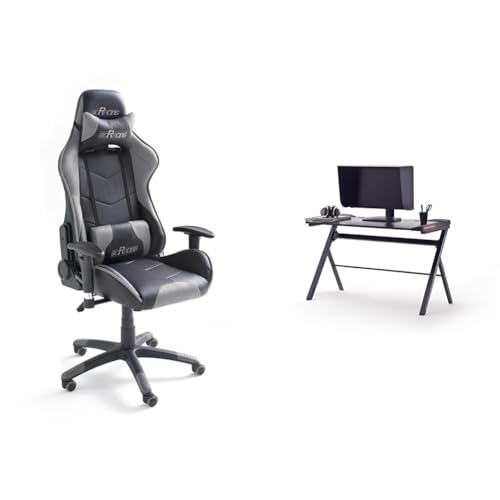 Robas Lund MC Racing Gamingstuhl 6 Schwarz-Grau mit MC Racing Gaming Desk Basic 3 von Robas Lund