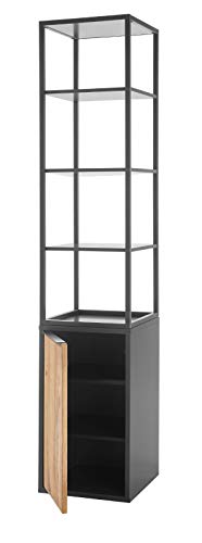 Robas Lund Regalschrank Grau Anthrazit, Wohnzimmerschrank mit Massivholzfronten, BxHxT 40x197x40 cm von Robas Lund