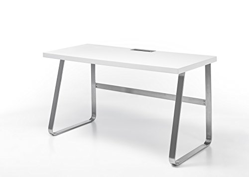 Robas Lund Schreibtisch Computertisch weiß matt, Gestell Edelstahl gebürstet, BxHxT 140x75x60 cm von Robas Lund