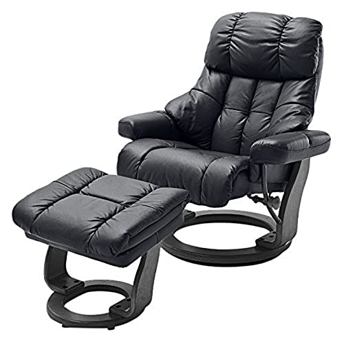 Robas Lund Relaxsessel Calgary XXL mit Hocker, bis 180 kg belastbar, Echtleder schwarz, Gestell Holz schwarz, ‎64038SX5 von Robas Lund