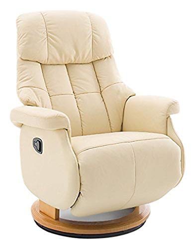 Robas Lund Relaxsessel Calgary Comfort L , bis 130 kg belastbar, drehbarer Fernsehsessel mit Liegefunktion, Echtleder creme, Gestell Holz natur von Robas Lund