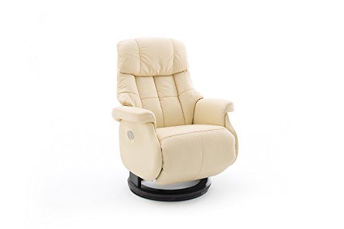 Robas Lund Relaxsessel Calgary Comfort XL elektrisch verstellbar, bis 150 kg belastbar, Echtleder creme, Gestell Holz schwarz von Robas Lund