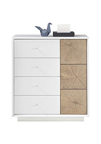 Robas Lund Wohnzimmerschrank Kommode weiß matt, Wohnzimmerschrank mit Absetzung Eiche Hirnholzoptik, BxHxT 76x83x40 cm von Robas Lund