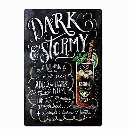 Original Vintage Design Dark Stormy Cocktail Rezept Blechschilder Wandkunst, dickes Weißblech Druck Poster Wanddekoration Bar/Küche (Dark Stormy, 20 x 30 cm) von Robert Art