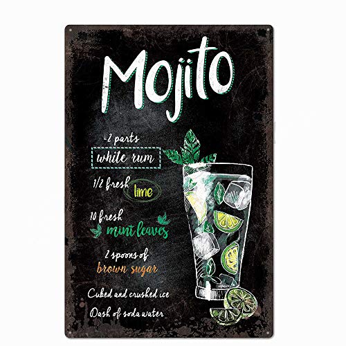 Schwarzes Original-Design Mojito Cocktail Blechschild Wandkunst Lehrposter dickes Weißblech Wanddekoration Schilder für Männerhöhle / Bar (Mojito, 20 x 30 cm) von Robert Art