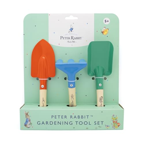 Peter Rabbit Gartengeräte-Set für Kinder – 3-teiliges Gartenset für Kinder mit Kelle, Spaten & Rechen – Starke Metallwerkzeuge mit Holzgriffen – ab 5 Jahren von Robert Frederick
