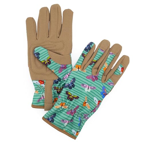 Robert Frederick Damen Gartenhandschuhe - Schmetterling Design - Einheitsgröße - gepolstert mit elastischen Bündchen von Robert Frederick