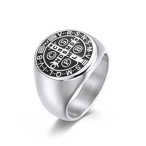 RobertDTesta Männer St. Benedikt Exorzismus Medaillon Ring, Katholische Exorzismus Kreuz Edelstahlring,Silber,10 RobertDTesta Männer St. Benedikt Exorzismus Medaillon Ring, Katholische Exorzismus Kreuz Edelstahlring,Silber,10 von RobertDTesta