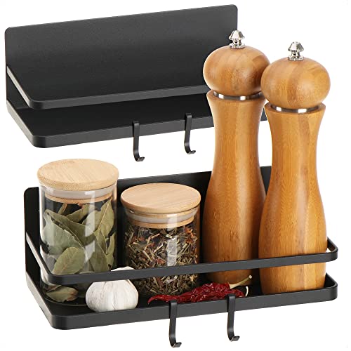 Robin Goods® 2X Kühlschrank Magnet-Regal - Hängeregal mit 2 Haken - Küchen-Ablage magnetisch für Gewürze aus Metall - Magnetregal, Organizer bis max. 6kg belastbar (2 Stück - schwarz) von Robin Goods