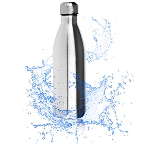 Robin Goods® Edelstahl-Trinkflasche Isoliert - hochwertige Thermo-Campingflasche - bruchsicher und BPA-frei - doppelwandig 1000 ml (1 Stück - doppelwandig ohne Henkel) von Robin Goods