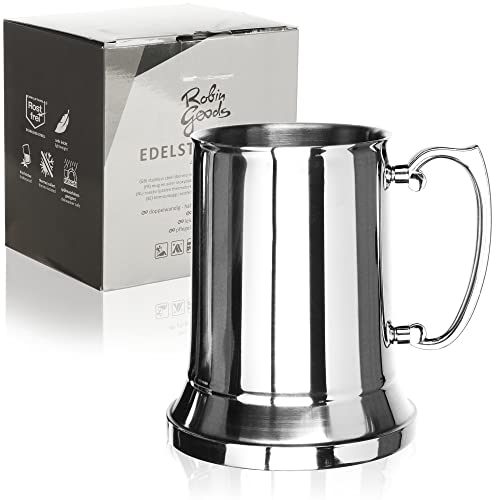 Robin Goods® Edelstahlbecher - Bierkrug aus Metall - Thermobecher doppelwandig - Campingtrinkbecher BPA-frei (1 Stück - glänzend) von Robin Goods