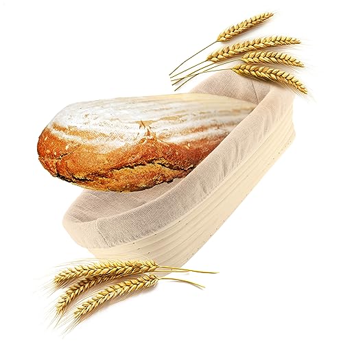 Robin Goods® Gärungskorb mit waschbarem Leineneinsatz - Gärkörbchen aus natürlichem Peddigrohr - Brotkorb zum Brotbacken - ovale Brotform - Bäckerleinen (Gärkorb oval - 1 Stück) von Robin Goods