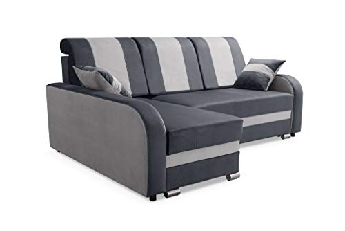 Robin BARI Ecksofa mit Schlaffunktion, Sofa mit Schlaffunktion, Schlafsofa mit Bettkasten und Kissen, Freistehende Eckcouch in L-Form (Grau Silver) von Robin Inspire