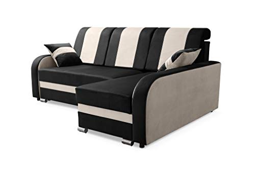 Robin BARI Ecksofa mit Schlaffunktion, Sofa mit Schlaffunktion, Schlafsofa mit Bettkasten und Kissen, Freistehende Eckcouch in L-Form Rechts (Beige) von Robin Inspire