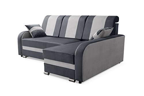 Robin BARI Ecksofa mit Schlaffunktion, Sofa mit Schlaffunktion, Schlafsofa mit Bettkasten und Kissen, Freistehende Eckcouch in L-Form Rechts (Grau Silver) von Robin Inspire
