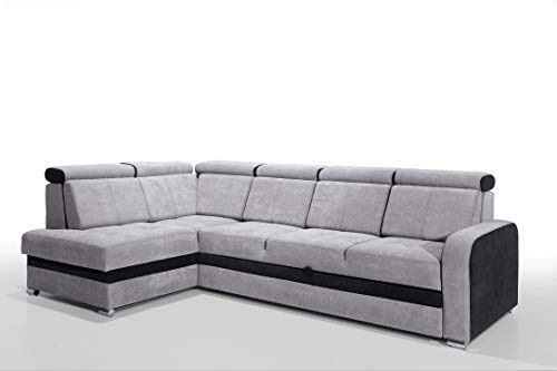 Robin Glen Ecksofa mit Schlaffunktion Bettkasten Kopfstützen Abnehmbare Rückenkissen Sofa L-Form Schlafsofa Freistehende Eckcouch Schlafcouch Wohnzimmermöbel Wohnlandschaft Grau von Robin Inspire