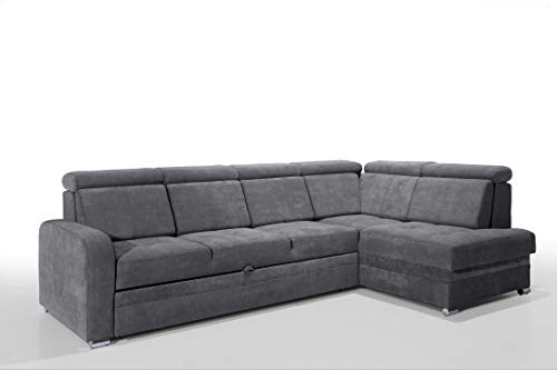 Robin Glen Ecksofa mit Schlaffunktion Bettkasten Kopfstützen Abnehmbare Rückenkissen Sofa L-Form Schlafsofa Freistehende Eckcouch Schlafcouch Wohnzimmermöbel Wohnlandschaft Rechts Anthracite von Robin Inspire