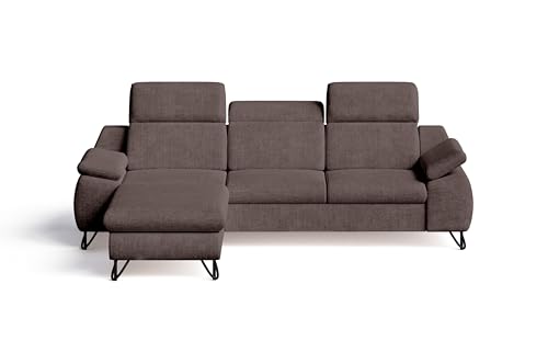 Robin Inspire Couch L Form Links Eckcouch Mit Schlaffunktion 265 x 175 x 90 cm Ecksofa mit Bettkasten Kopfstützen Armlehnen Chenille Stoff Leinenoptik Cappuccino Iverto von Robin Inspire