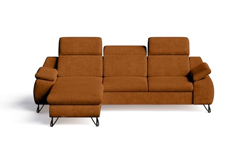 Robin Inspire Couch L Form Links Eckcouch Mit Schlaffunktion 265 x 175 x 90 cm Ecksofa mit Bettkasten Kopfstützen Armlehnen Chenille Stoff Leinenoptik Orange Iverto von Robin Inspire