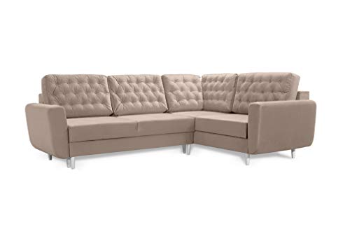 Robin Linda Ecksofa mit Schlaffunktion 2X Bettkasten Kissen Sofa L-Form Schlafsofa Freistehende Eckcouch Schlafcouch Wohnzimmermöbel Wohnlandschaft Rechts Beige von Robin Inspire