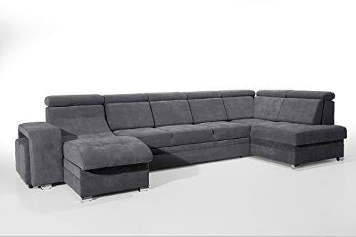 Robin Milan Ecksofa mit Schlaffunktion 2X Bettkasten 7X Kopfstützen 2X Hocker Sofa L-Form Schlafsofa Freistehende Eckcouch Schlafcouch Wohnzimmermöbel Wohnlandschaft Rechts Anthracite von Robin Inspire