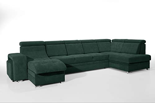 Robin Milan Ecksofa mit Schlaffunktion 2X Bettkasten 7X Kopfstützen 2X Hocker Sofa L-Form Schlafsofa Freistehende Eckcouch Schlafcouch Wohnzimmermöbel Wohnlandschaft Rechts Flaschengrün von Robin Inspire