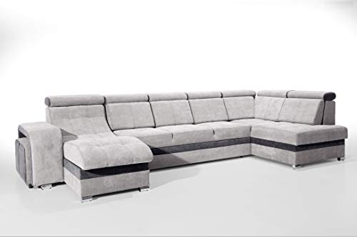 Robin Milan Ecksofa mit Schlaffunktion 2X Bettkasten 7X Kopfstützen 2X Hocker Sofa L-Form Schlafsofa Freistehende Eckcouch Schlafcouch Wohnzimmermöbel Wohnlandschaft Rechts Silber Anthracite von Robin Inspire