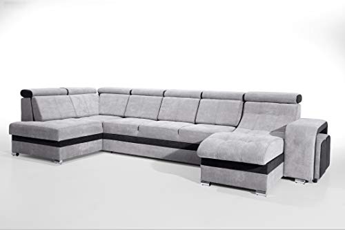 Robin Milan Ecksofa mit Schlaffunktion 2X Bettkasten 7X Kopfstützen 2X Hocker Sofa L-Form Schlafsofa Freistehende Eckcouch Schlafcouch Wohnzimmermöbel Wohnlandschaft Schwarz Grau von Robin Inspire