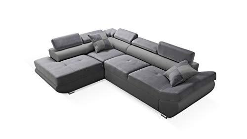 Robin Saturn Ecksofa mit Schlaffunktion Bettkasten 5 Verstellbare Kopfstützen 2 Kissen Sofa L-Form Schlafsofa Freistehende Eckcouch Schlafcouch Wohnzimmermöbel Wohnlandschaft Links Grau von Robin Inspire