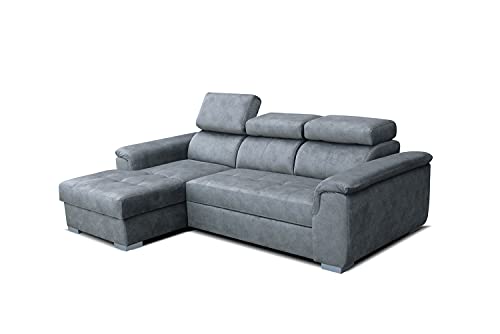 Robin Silver Ecksofa mit Schlaffunktion Bettkasten 3 Verstellbare Kopfstützen Sofa L-Form Schlafsofa Freistehende Eckcouch Schlafcouch Wohnzimmermöbel Wohnlandschaft Links Silber von Robin Inspire