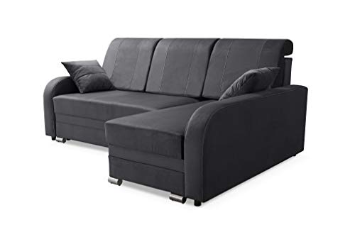 Robin BARI Ecksofa mit Schlaffunktion, Sofa mit Schlaffunktion, Schlafsofa mit Bettkasten und Kissen, Freistehende Eckcouch in L-Form Rechts (Anthracite) von Robin Inspire