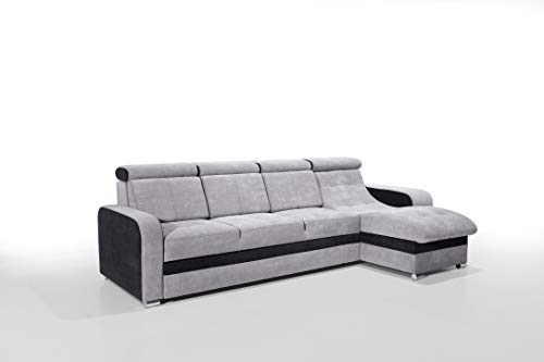 Robin Bristol Ecksofa mit Schlaffunktion Bettkasten Verstellbare Kopfstützen Sofa L-Form Schlafsofa Freistehende Eckcouch Schlafcouch Wohnzimmermöbel Wohnlandschaft Rechts (Grau Schwarz) von Robin Inspire