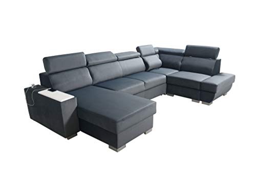 Robin Cezar Ecksofa Schlaffunktion Bettkasten Verstellbare Kopfstützen Sofa L-Form Schlafsofa Freistehende Eckcouch Schlafcouch Wohnzimmermöbel inkl. Laptoptisch Steckdose Rechts Grau von Robin Inspire