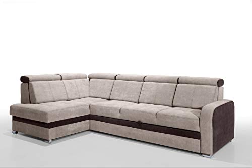 Robin Glen Ecksofa mit Schlaffunktion Bettkasten Kopfstützen Abnehmbare Rückenkissen Sofa L-Form Schlafsofa Freistehende Eckcouch Schlafcouch Wohnzimmermöbel Wohnlandschaft Beige von Robin Inspire