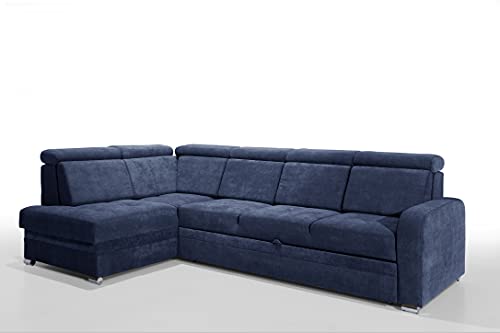 Robin Glen Ecksofa mit Schlaffunktion Bettkasten Kopfstützen Abnehmbare Rückenkissen Sofa L-Form Schlafsofa Freistehende Eckcouch Schlafcouch Wohnzimmermöbel Wohnlandschaft Marineblau von Robin Inspire