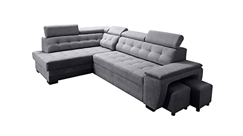 Robin Grand Ecksofa mit Schlaffunktion Bettkasten Kopfstützen Relaxfunktion 2 Hocker Sofa L-Form Schlafsofa Freistehende Eckcouch Schlafcouch Wohnzimmermöbel Wohnlandschaft Links Anthracite von Robin Inspire