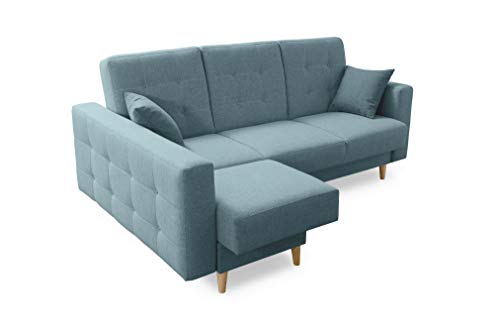 Robin Hilton Ecksofa mit Schlaffunktion Bettkasten 2 Kissen Sofa L-Form Schlafsofa Freistehende Eckcouch Schlafcouch Wohnzimmermöbel Wohnlandschaft Aqua von Robin Inspire