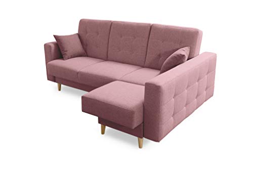 Robin Hilton Ecksofa mit Schlaffunktion Bettkasten 2 Kissen Sofa L-Form Schlafsofa Freistehende Eckcouch Schlafcouch Wohnzimmermöbel Wohnlandschaft Rechts Flamingo von Robin Inspire