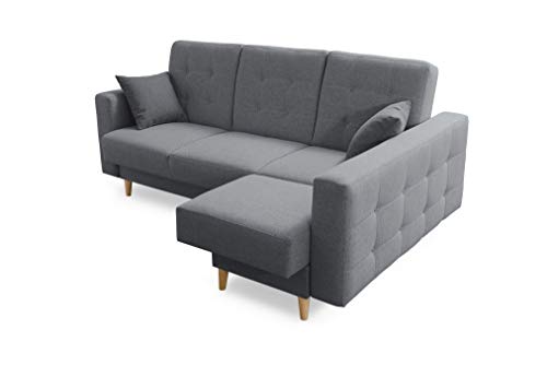 Robin Hilton Ecksofa mit Schlaffunktion Bettkasten 2 Kissen Sofa L-Form Schlafsofa Freistehende Eckcouch Schlafcouch Wohnzimmermöbel Wohnlandschaft Rechts Grau von Robin Inspire