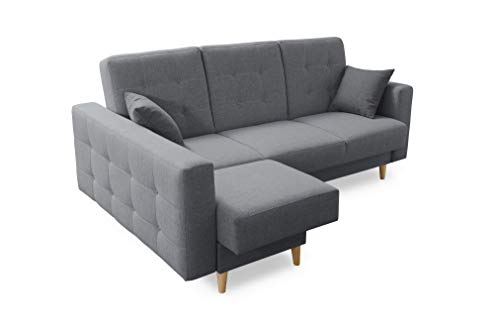 Robin Hilton Ecksofa mit Schlaffunktion Bettkasten 2 Kissen Sofa L-Form Schlafsofa Freistehende Eckcouch Schlafcouch Wohnzimmermöbel Wohnlandschaft Grau von Robin Inspire