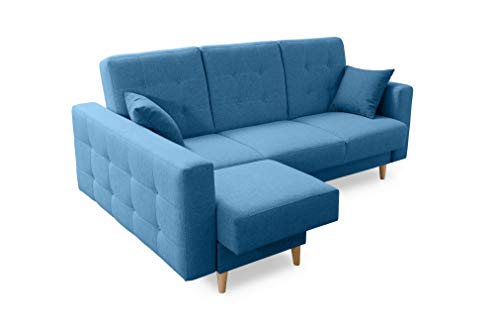 Robin Hilton Ecksofa mit Schlaffunktion Bettkasten 2 Kissen Sofa L-Form Schlafsofa Freistehende Eckcouch Schlafcouch Wohnzimmermöbel Wohnlandschaft Blau von Robin Inspire